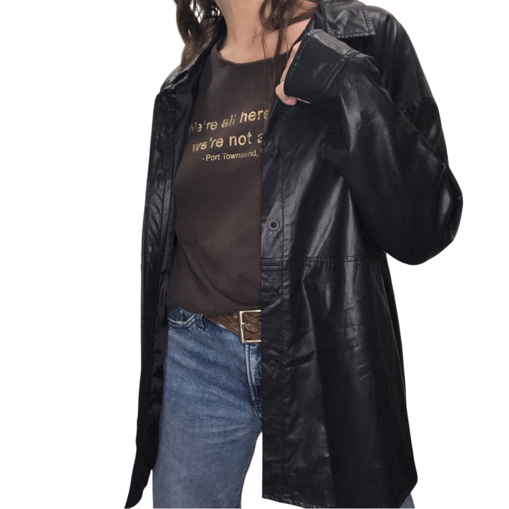 Mimosa Faux Leather Black Oversized Shirt Jacket Women M 90's Edgy Rocker Chic